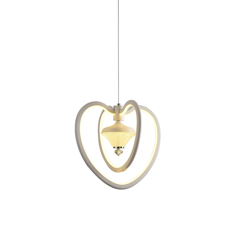 Heart Frame Acrylic Led Pendant Ceiling Light White Hanging With Diamond Accent