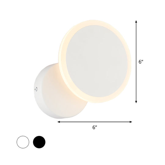Minimalist White/Black Round Led Wall Sconce With Warm/White Light - Acrylic Mounted Lamp Fixture