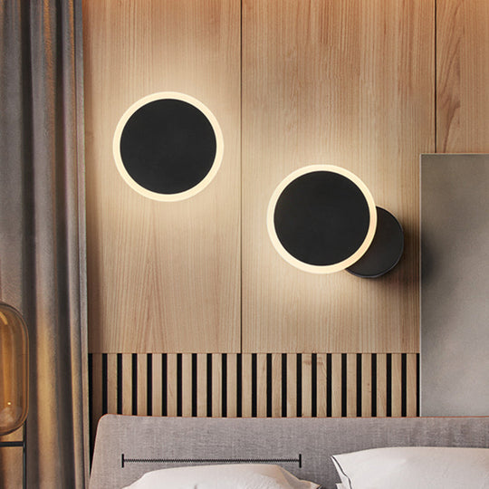 Minimalist White/Black Round Led Wall Sconce With Warm/White Light - Acrylic Mounted Lamp Fixture