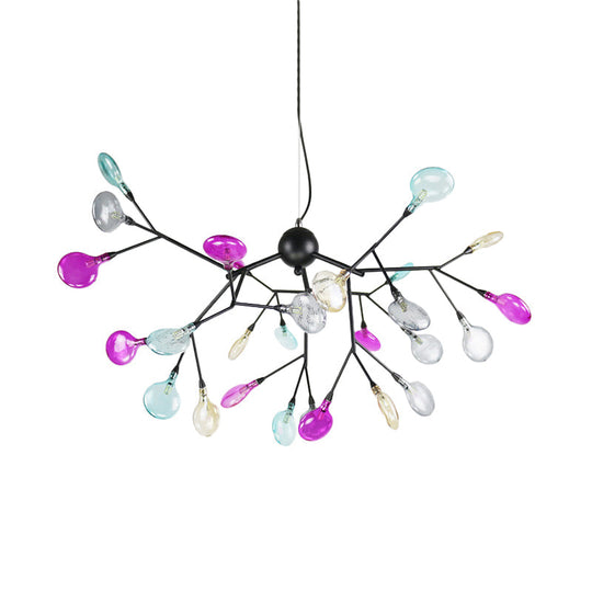 Contemporary Black Branching Chandelier With Colorful Glass Shades - 27/36 Lights