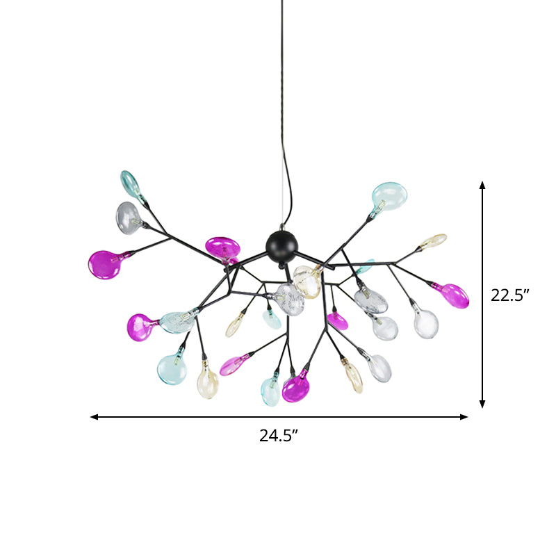 Contemporary Black Branching Chandelier With Colorful Glass Shades - 27/36 Lights