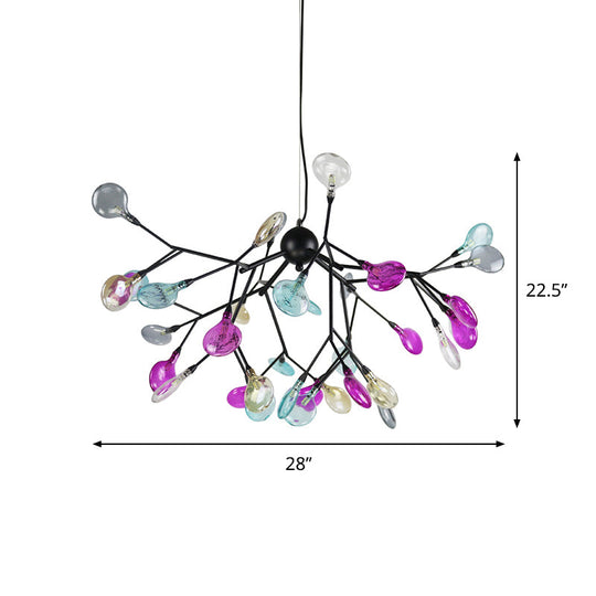 Contemporary Black Branching Chandelier With Colorful Glass Shades - 27/36 Lights