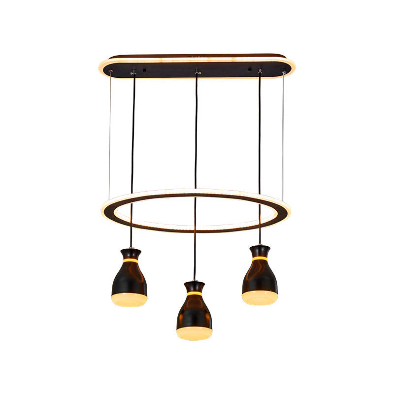 Modernist Wine Jar Led Pendant Light For Dining Room - Black Acrylic 3 Lights Loop Detail