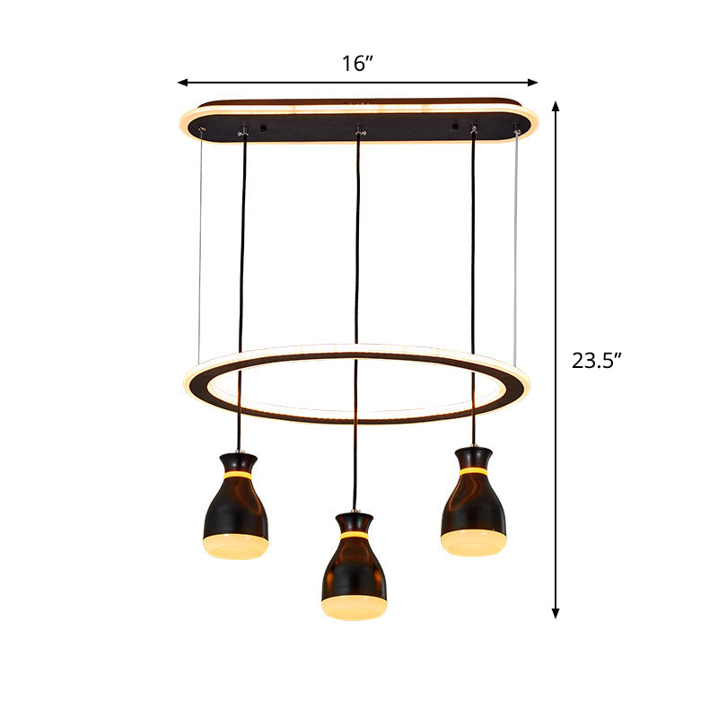Modernist Wine Jar Led Pendant Light - Black Acrylic 3 Lights Dining Room Lamp With Loop Detail