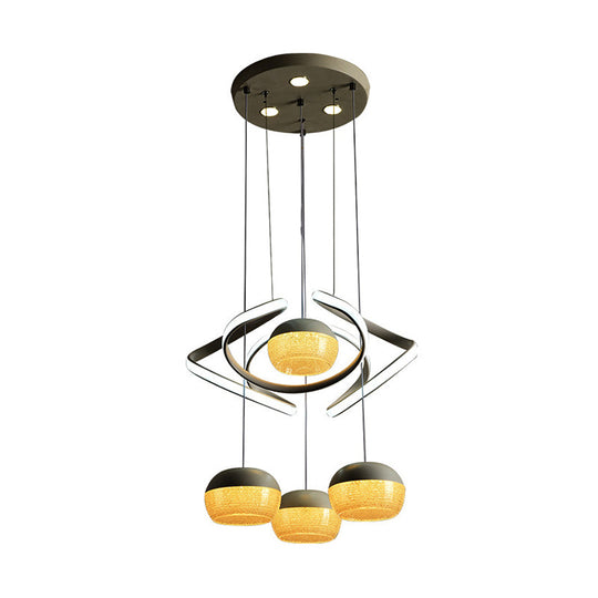 Modernist Grey Oval Cluster Pendant Light - 4 Lights Acrylic Led Hanging Lamp With Twisting Beam