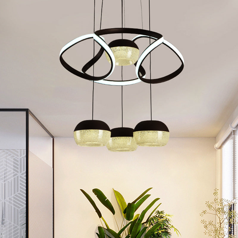 Minimalist Acrylic Oval Led Pendant Lamp With Twisting Shelf - 4-Light Black Ceiling Hanging Light