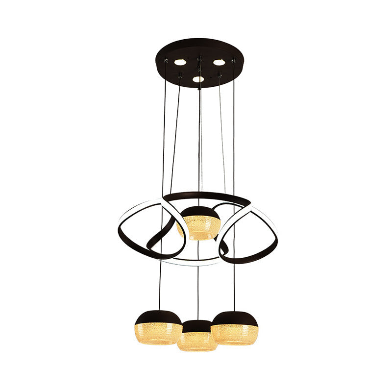 Minimalist Acrylic Oval Led Pendant Lamp With Twisting Shelf - 4-Light Black Ceiling Hanging Light