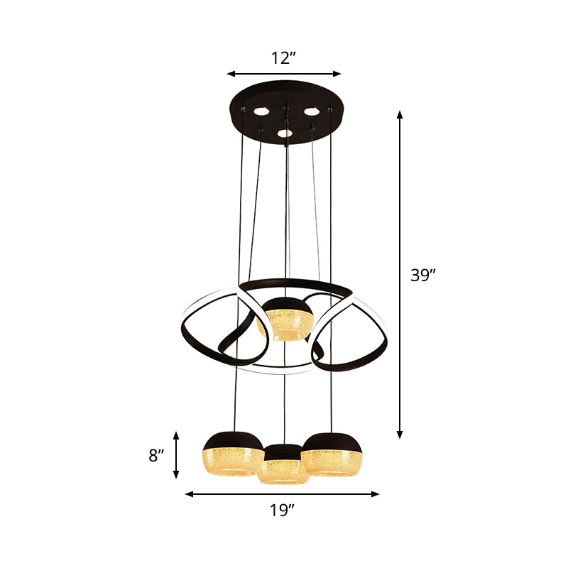 Minimalist Acrylic Oval Led Pendant Lamp With Twisting Shelf - 4-Light Black Ceiling Hanging Light