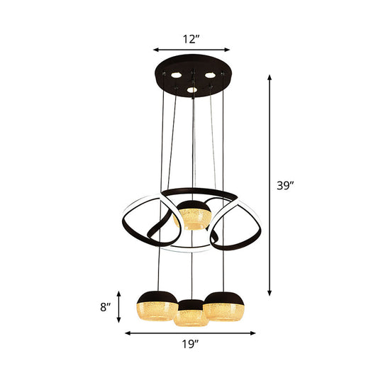 Minimalist Acrylic Oval Led Pendant Lamp With Twisting Shelf - 4-Light Black Ceiling Hanging Light