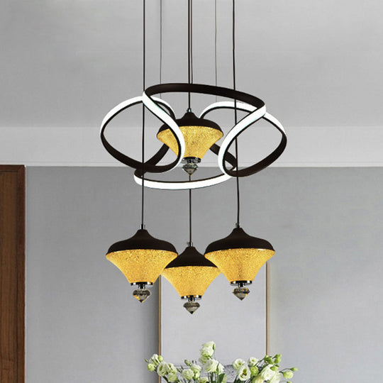 Modernist Acrylic Led Pendant Light - Black Wave Design 4 Lights Hanging Ceiling Lamp