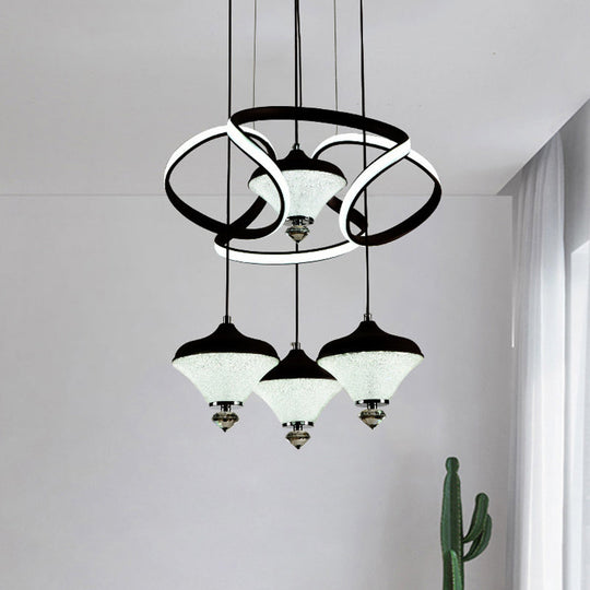 Modernist Acrylic Led Pendant Light - Black Wave Design 4 Lights Hanging Ceiling Lamp