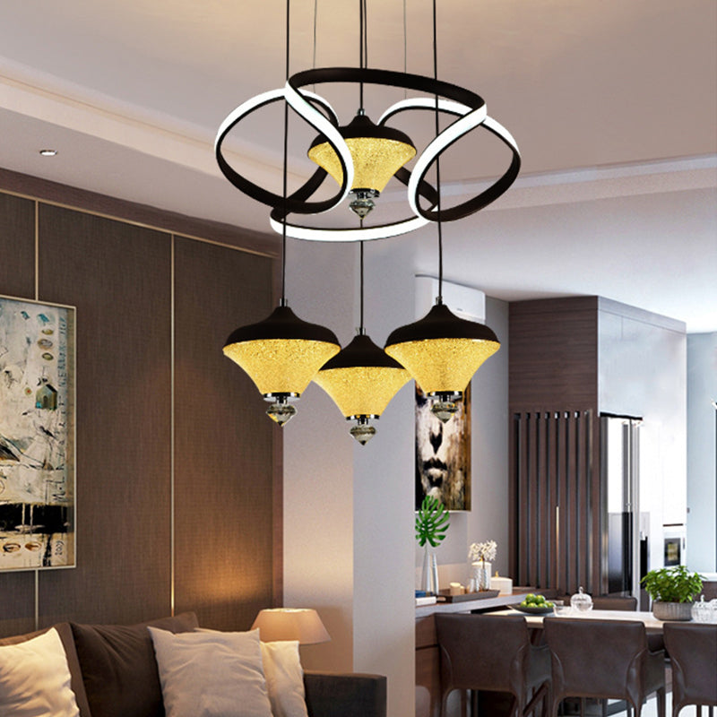 Modern Acrylic Led Pendant Light With 4 Lights - Black Wave Design