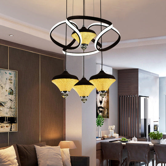 Modern Acrylic Led Pendant Light With 4 Lights - Black Wave Design