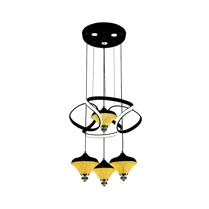 Modern Acrylic Led Pendant Light With 4 Lights - Black Wave Design