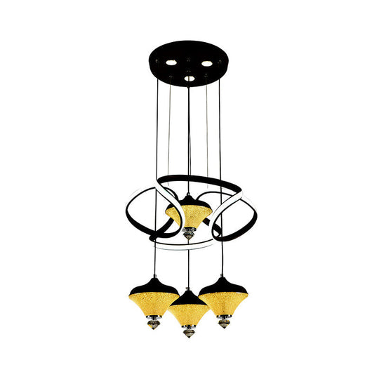 Modern Acrylic Led Pendant Light With 4 Lights - Black Wave Design