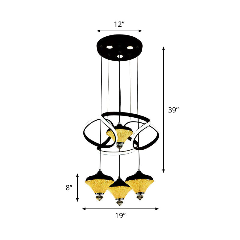 Modern Acrylic Led Pendant Light With 4 Lights - Black Wave Design