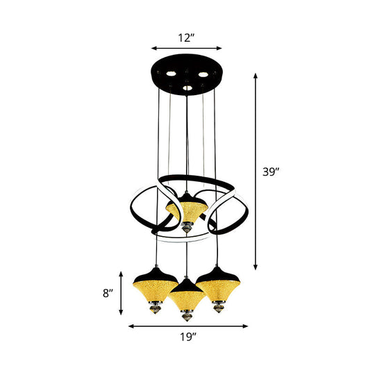 Modernist Acrylic Led Pendant Light - Black Wave Design 4 Lights Hanging Ceiling Lamp