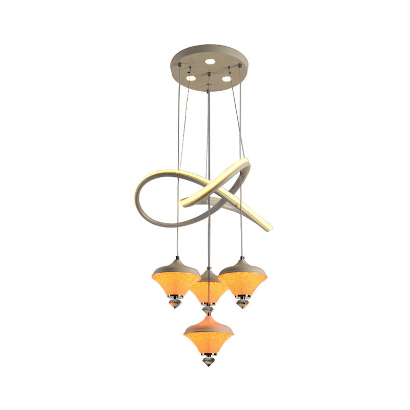 Modern Led Hanging Pendant Lamp With 4 Acrylic Heads And Strip Shelf - White Ideal For Dining Room