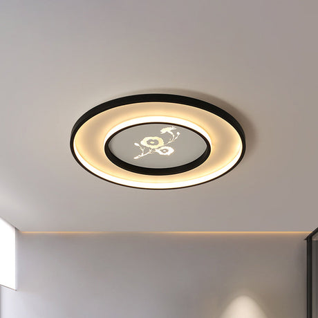 16’/19.5’ Modern Round Flush Mount Acrylic Led Ceiling Light Fixture In Black With Flower