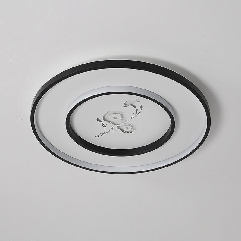16’/19.5’ Modern Round Flush Mount Acrylic Led Ceiling Light Fixture In Black With Flower