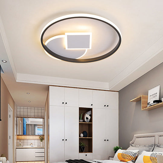Simple Acrylic Led Flush Mount Ceiling Lamp Round And Square Design White-Black White/Warm Light