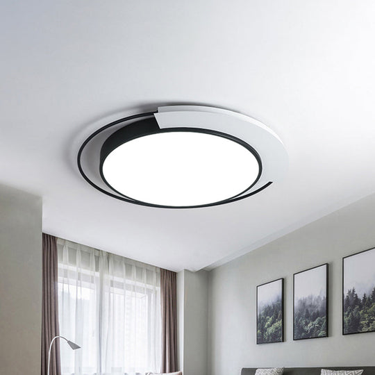 Modern Round Metal Ceiling Flush Light: White/Black Led Bedroom Lighting 18/21.5 W