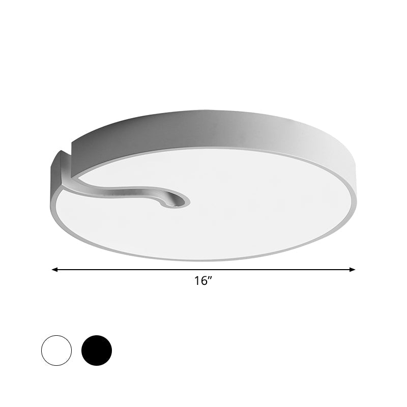 Modern Metallic Drum Flush Mount Led Ceiling Lamp In White/Black - 16/19.5 Dia