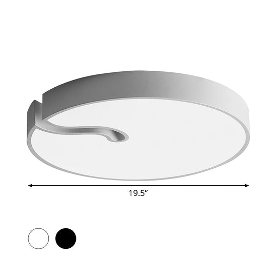 Modern Metallic Drum Flush Mount Led Ceiling Lamp In White/Black - 16/19.5 Dia