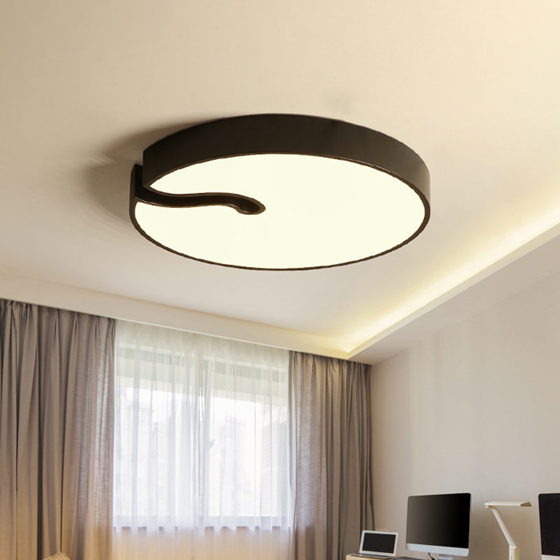 Modern Metallic Drum Flush Mount Led Ceiling Lamp In White/Black - 16’/19.5’ Dia