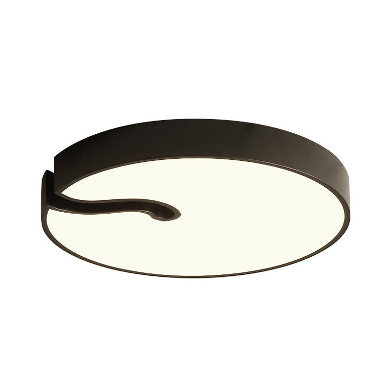 Modern Metallic Drum Flush Mount Led Ceiling Lamp In White/Black - 16/19.5 Dia