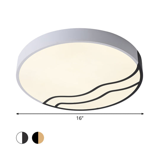Minimalist Led Bedroom Ceiling Lamp In White/Gold And Black 16’/14’ Diameter