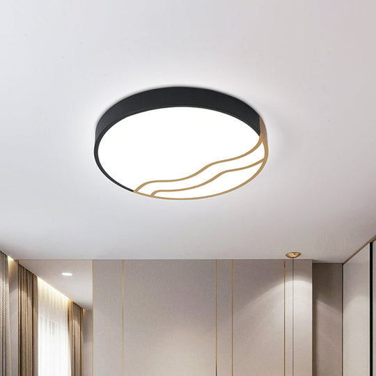 Minimalist Led Bedroom Ceiling Lamp In White/Gold And Black 16/14 Diameter