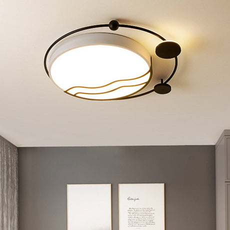 Contemporary Round Flush Mount Iron Led Flushmount With Halo Detail - White/Warm Light