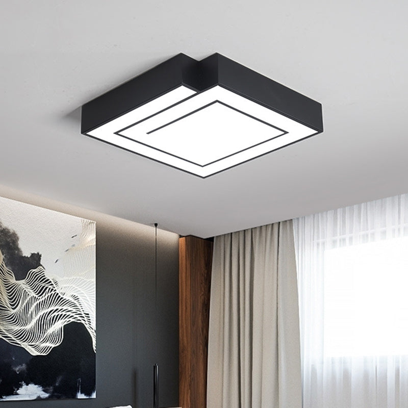 Iron Square Led Flush Mount Lighting - 18/21.5 White/Black Bedroom White/Warm Light