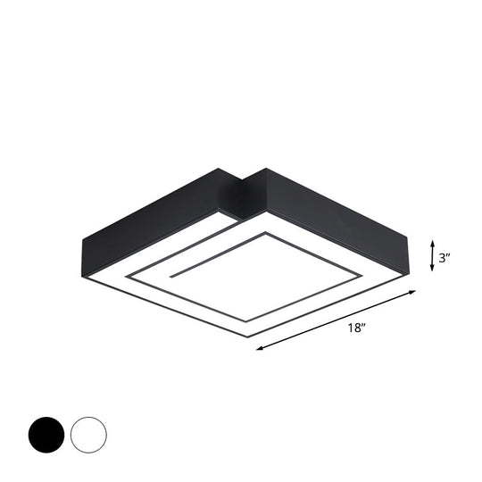 Iron Square Led Flush Mount Lighting - 18’/21.5’ White/Black Bedroom White/Warm Light