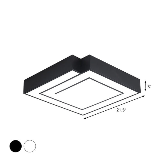 Iron Square Led Flush Mount Lighting - 18’/21.5’ White/Black Bedroom White/Warm Light