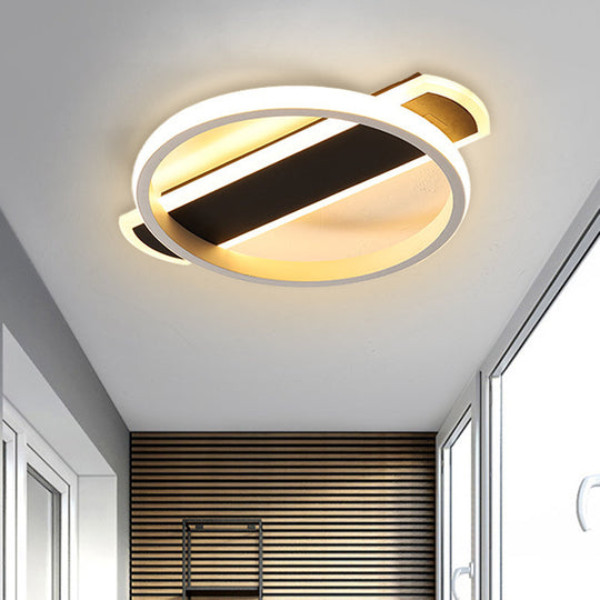 Minimalist Led Flush Mount Ceiling Light In Black/White With Arc Rectangular Canopy And Warm/White