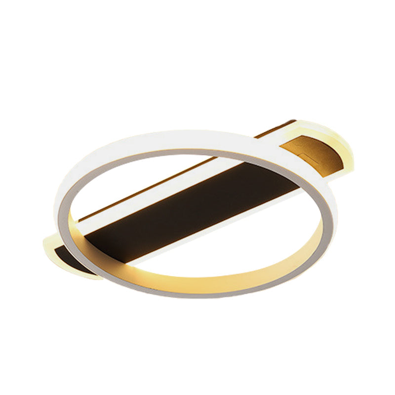 Minimalist Led Flush Mount Ceiling Light In Black/White With Arc Rectangular Canopy And Warm/White