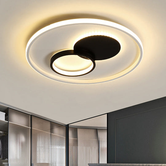 Black & White Round Flushmount Led Acrylic Fixture - White/Warm Light 16/19.5 Dia Black-White / 16