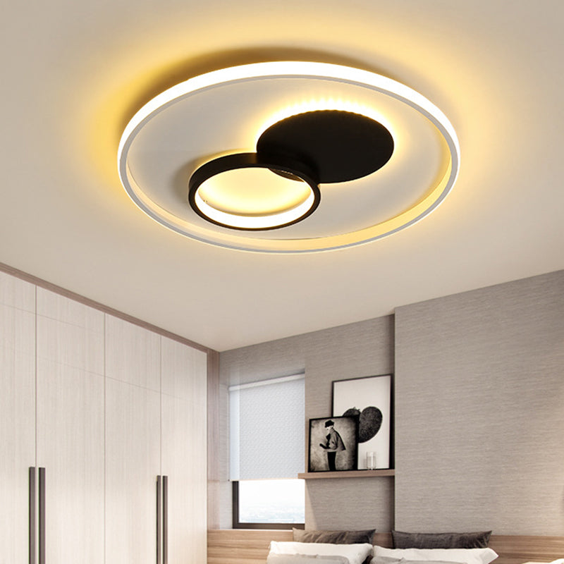 Black & White Round Flushmount Led Acrylic Fixture - White/Warm Light 16/19.5 Dia