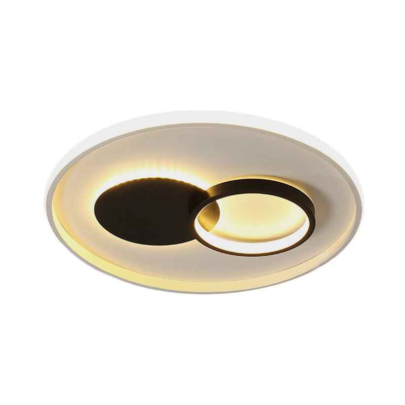 Black & White Round Flushmount Led Acrylic Fixture - White/Warm Light 16/19.5 Dia
