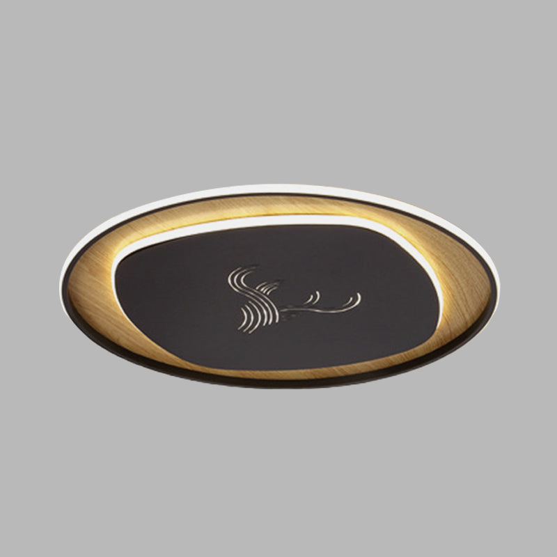 Modern Metal Arc Square Flush Light With Led Black/Grey/Green Ceiling Round Wood Canopy -