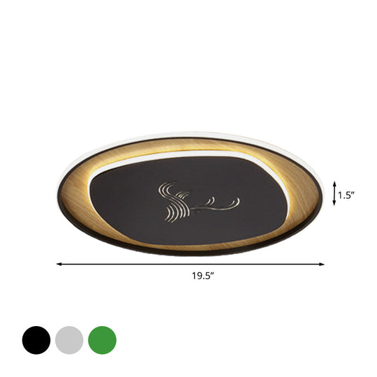 Modern Metal Arc Square Flush Light With Led Black/Grey/Green Ceiling Round Wood Canopy -