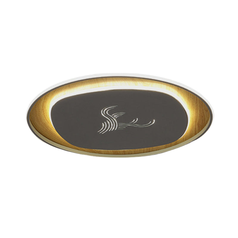 Modern Metal Arc Square Flush Light With Led Black/Grey/Green Ceiling Round Wood Canopy - 16/19.5