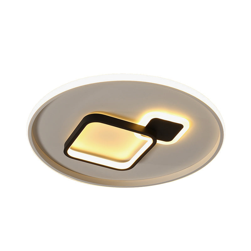 Modern Acrylic Led Flush Mount Light In Black/White And Warm/White 16/19.5 W With Halo Square Design