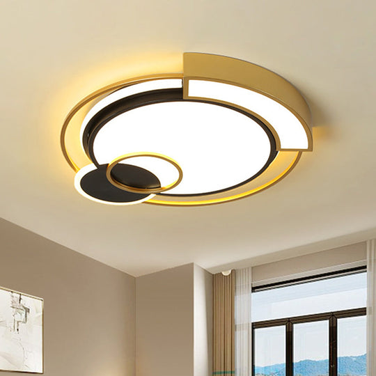 Minimalist Circle Flush Light Fixture: Metal Led Bedroom Ceiling Lamp 16/19.5 Width Black/Gold