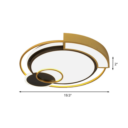 Minimalist Circle Flush Light Fixture: Metal Led Bedroom Ceiling Lamp 16/19.5 Width Black/Gold