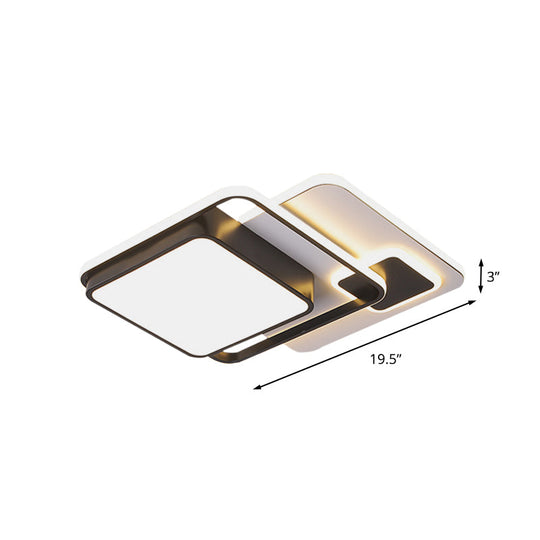 Modernist Square Flush Ceiling Led Bedroom Light Fixture - Black Iron 16/19.5 Width