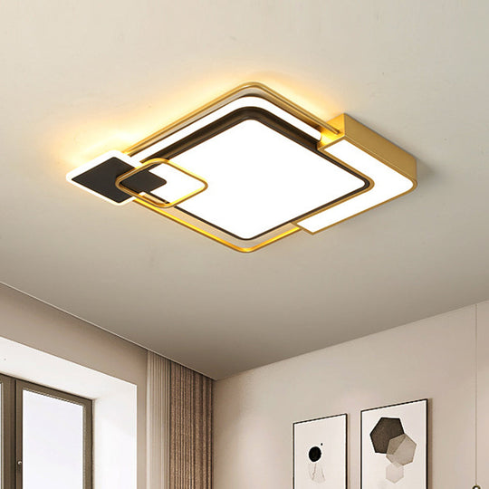 Modern Black And Gold Led Flushmount Lighting Squared Metallic Design 16/19.5 Wide