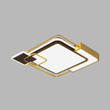 Modern Black And Gold Led Flushmount Lighting Squared Metallic Design 16/19.5 Wide